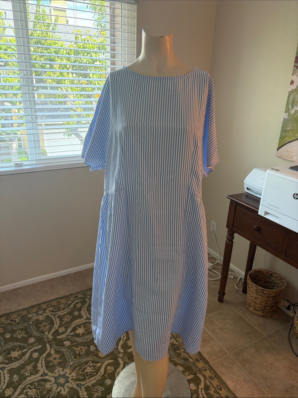 Amazon Light Blue and White Striped Women's Robe